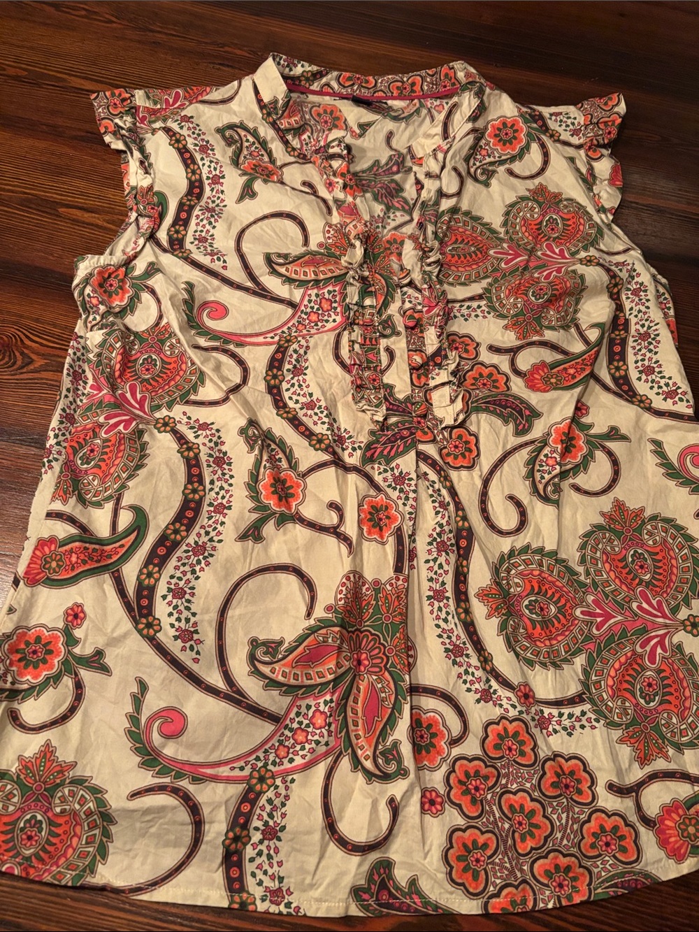 Tommy Hilfiger Sleeveless Paisley Ruffle Front Blouse - size L
